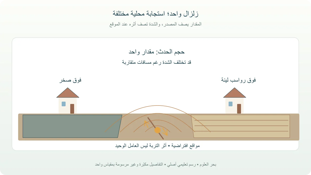 حدث زلزالي واحد مع مقدار واحد وموقعين لهما استجابة اهتزاز مختلفة