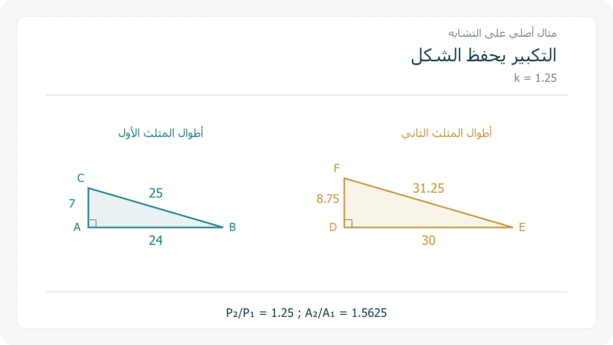 مثلثان قائمان متشابهان بأضلاع 7 و 24 و 25 ثم 8.75 و 30 و 31.25، مع تكبير متناسب بمقدار 1.25