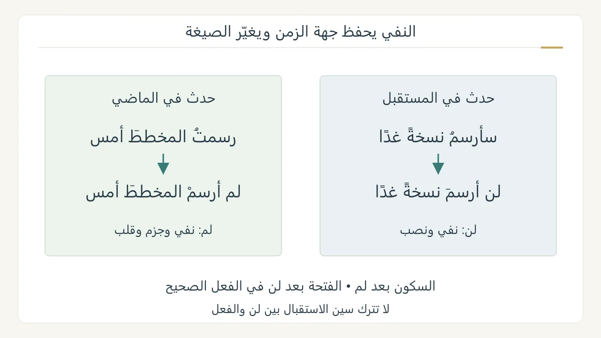 رسم تعليمي أصلي يقارن رسمت ولم أرسم في الماضي وسأرسم ولن أرسم في المستقبل مع الكلمات الصحيحة المضبوطة