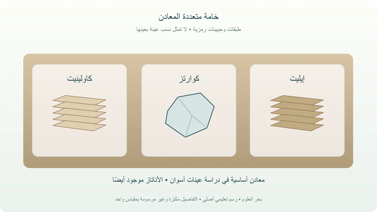 طبقات رمزية وحبيبات توضح خامة الطين ومعادنها دون نسب تركيب ثابتة